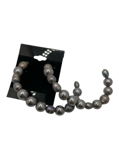 Purple Gray Tahitian Pearl Post Back Open Hoop Earrings Purple Gray