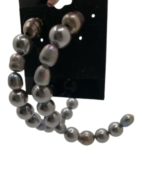 Purple Gray Tahitian Pearl Post Back Open Hoop Earrings Purple Gray