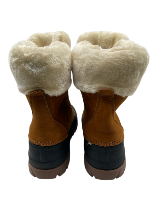 J Crew Shoe Size 9 Brown, Black, White Leather Rubber Fur Lined Lace Up Boots Brown, Black, White / 9