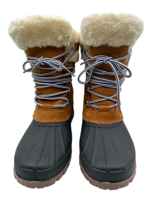 J Crew Shoe Size 9 Brown, Black, White Leather Rubber Fur Lined Lace Up Boots Brown, Black, White / 9