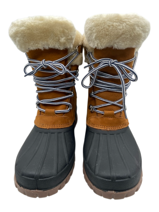 J Crew Shoe Size 9 Brown, Black, White Leather Rubber Fur Lined Lace Up Boots Brown, Black, White / 9