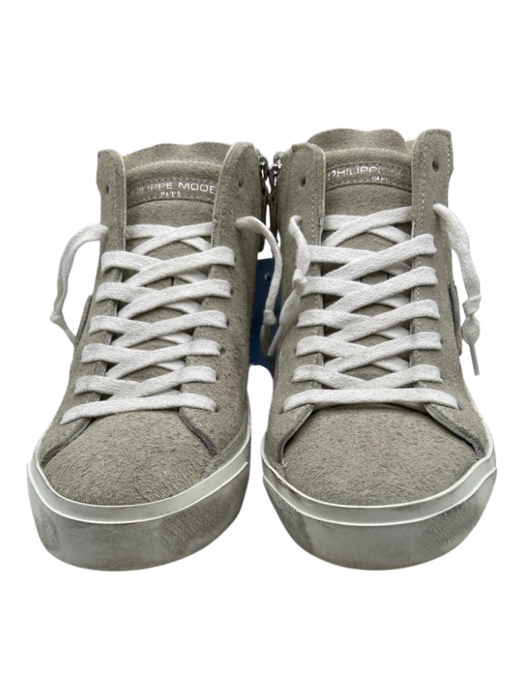 Philippe Model Shoe Size 37 Gray & White Leather Suede Side Zip Sneakers Gray & White / 37