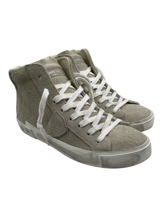 Philippe Model Shoe Size 37 Gray & White Leather Suede Side Zip Sneakers Gray & White / 37