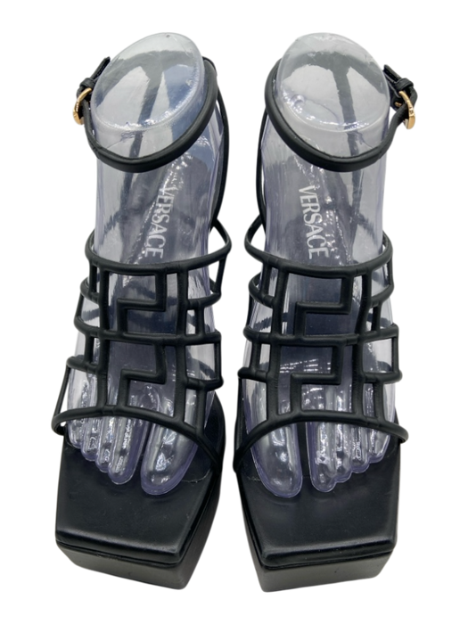 Versace Shoe Size 38.5 Black Leather Ankle Buckle Caged Platform Sandals Black / 38.5