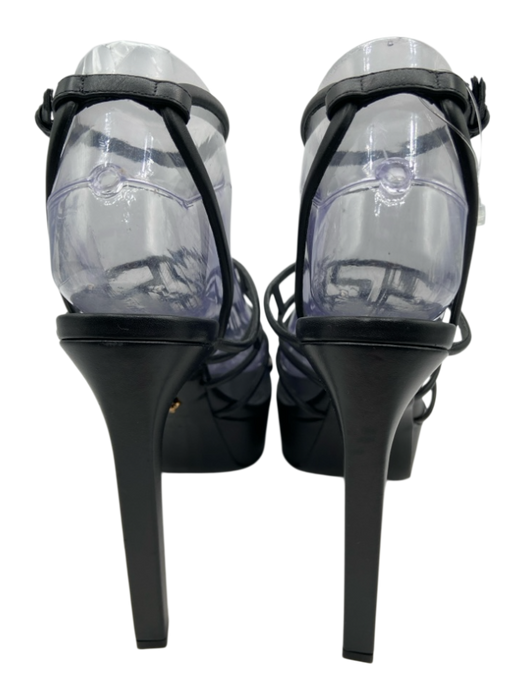 Versace Shoe Size 38.5 Black Leather Ankle Buckle Caged Platform Sandals Black / 38.5