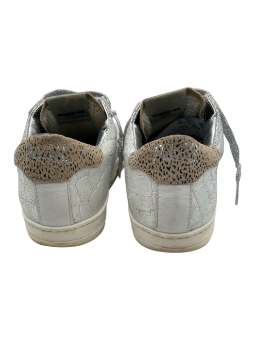 P448 Shoe Size 37 White & Silver Leather Low Top Croc Embossed Lapel Sneakers White & Silver / 37