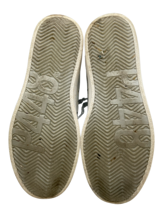P448 Shoe Size 37 White & Silver Leather Low Top Croc Embossed Lapel Sneakers White & Silver / 37