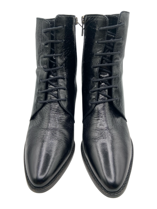 Zadig & Voltaire Shoe Size 36 Black Leather Lace Up Crinkle Side Zip Booties Black / 36