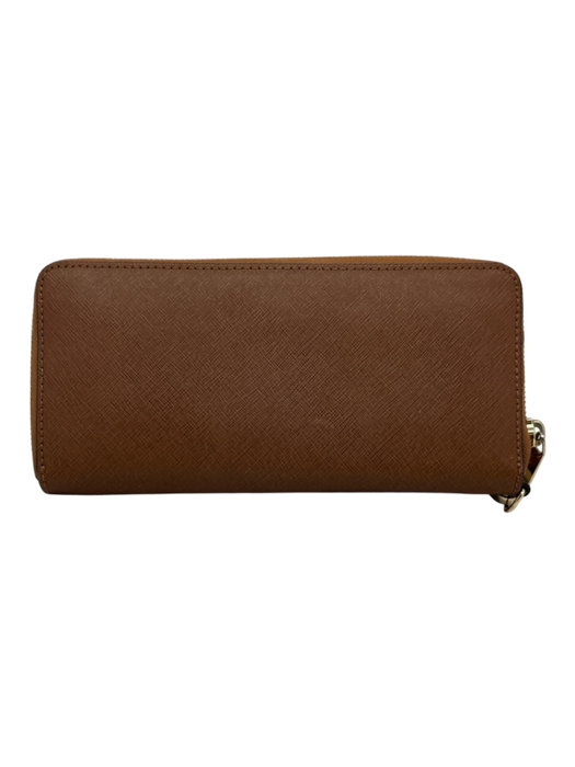 Michael Kors Brown Leather Saffiano Zip Close Wrist Strap Card Holder Wallets Brown