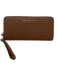 Michael Kors Brown Leather Saffiano Zip Close Wrist Strap Card Holder Wallets Brown