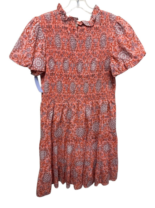 Jude Connally Size Large Coral Print Cotton Floral smocked Dress Coral Print / Large