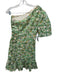 Farm Rio Size XS Green & Beige Cotton Blend Eyelet Floral One Shoulder Dress Green & Beige / XS