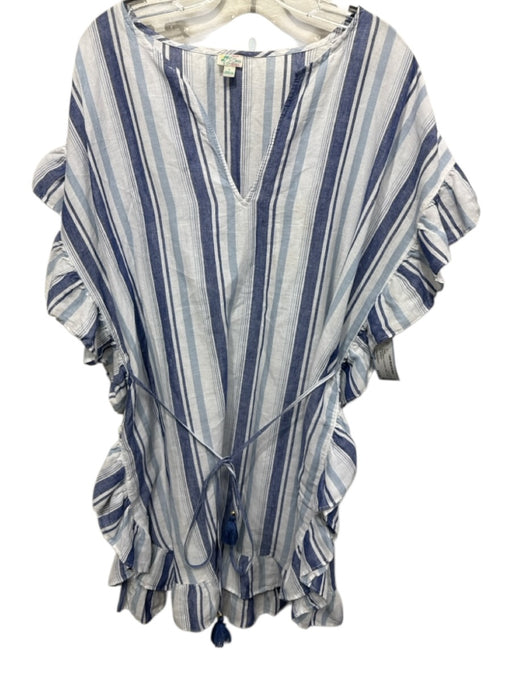 J. Crew Beachwear Size Medium Blue & White Linen Blend Stripe Cover Up Dress Blue & White / Medium