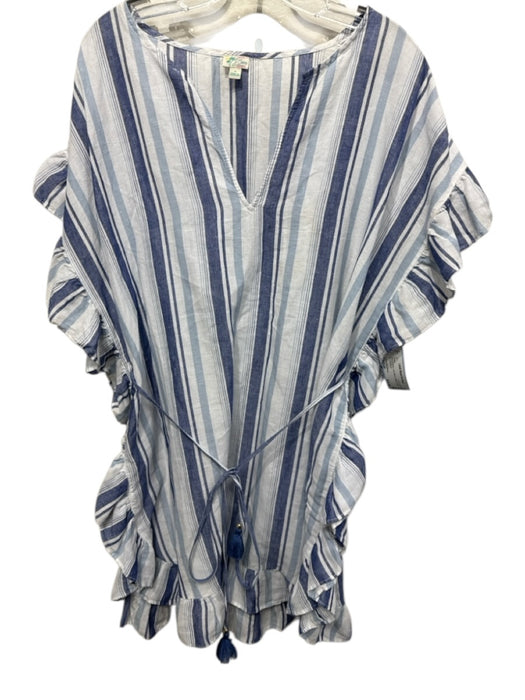 J. Crew Beachwear Size Medium Blue & White Linen Blend Stripe Cover Up Dress Blue & White / Medium