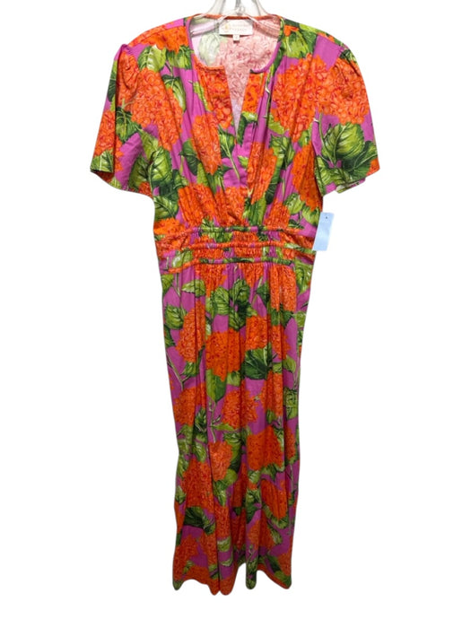 Sheridan French Size Medium Pink, Orange, Green Cotton Blend Floral Dress Pink, Orange, Green / Medium