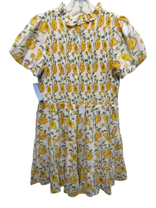 Jude Connally Size Large White & yellow Cotton Blend Floral Short Sleeve Dress White & yellow / Large