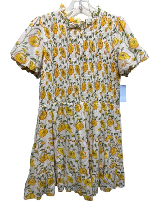 Jude Connally Size Large White & yellow Cotton Blend Floral Short Sleeve Dress White & yellow / Large
