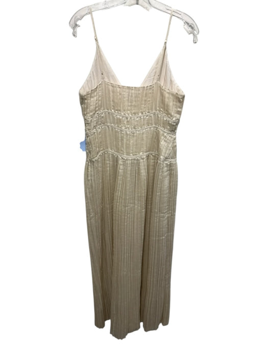 Banana Republic Size 8 Cream Tencel Blend Spaghetti Strap Accordion Pleat Dress Cream / 8