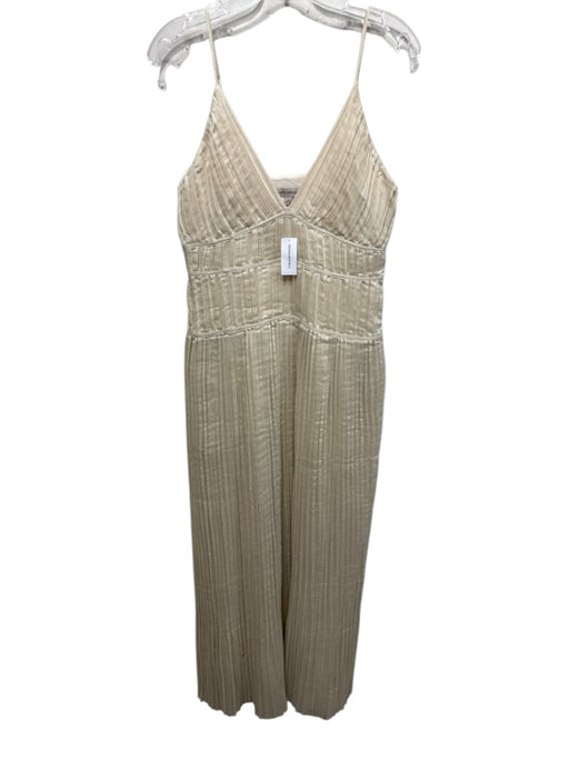 Banana Republic Size 8 Cream Tencel Blend Spaghetti Strap Accordion Pleat Dress Cream / 8