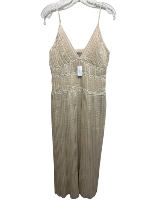 Banana Republic Size 8 Cream Tencel Blend Spaghetti Strap Accordion Pleat Dress Cream / 8