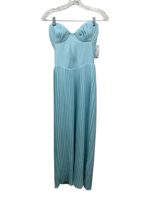 Miss Rosier Size Large Aqua Polyester Strapless Pleated Midi Dress Aqua / Large