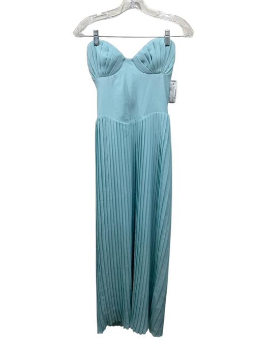 Miss Rosier Size Large Aqua Polyester Strapless Pleated Midi Dress Aqua / Large