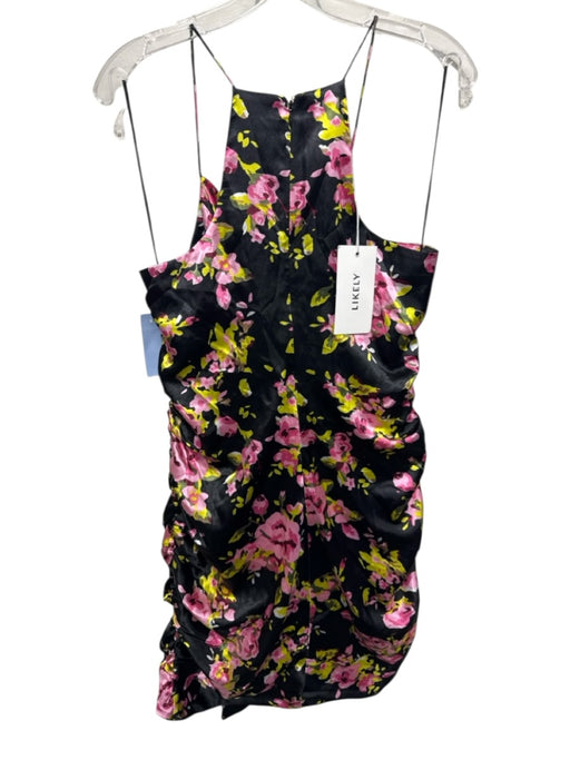 Likely Size 12 Black & Pink Print Satin Spaghetti Strap Sleeveless Dress Black & Pink Print / 12