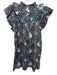 Sea New York Size Small Navy & Brown Print Cotton Short Ruffle Sleeve Dress Navy & Brown Print / Small