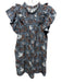 Sea New York Size Small Navy & Brown Print Cotton Short Ruffle Sleeve Dress Navy & Brown Print / Small