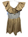 Sea New York Size Large Khaki & Navy Cotton Blend Stripe Color Blend Dress Khaki & Navy / Large