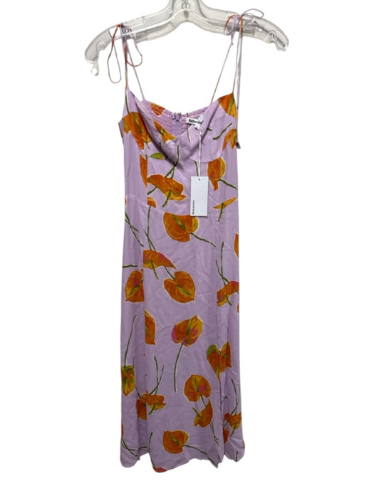 Reformation Size 8 Lavender & Orange Viscose Floral Spaghetti Strap Dress Lavender & Orange / 8
