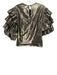 Marie Oliver Size XS Gold Nylon Blend Metallic Ruffle Sleeve Detail Tiered Top Gold / XS