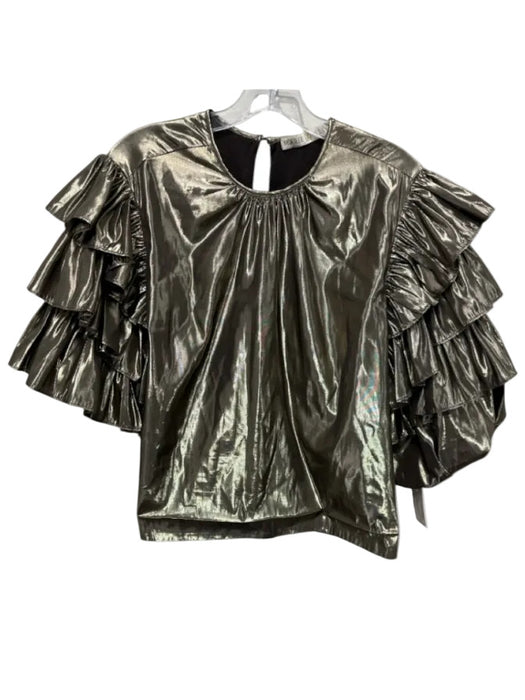 Marie Oliver Size XS Gold Nylon Blend Metallic Ruffle Sleeve Detail Tiered Top Gold / XS