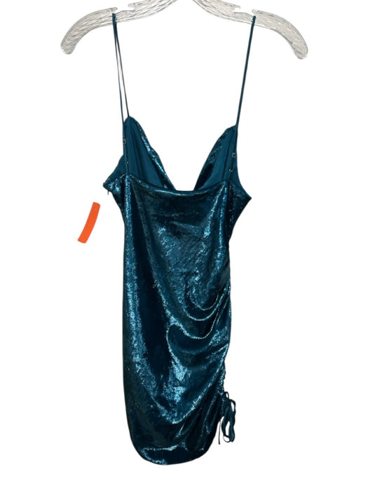 5a7 Cinq a Sept Size 6 Teal Blue Polyester & Silk Velvet Side Ruching Mini Dress Teal Blue / 6