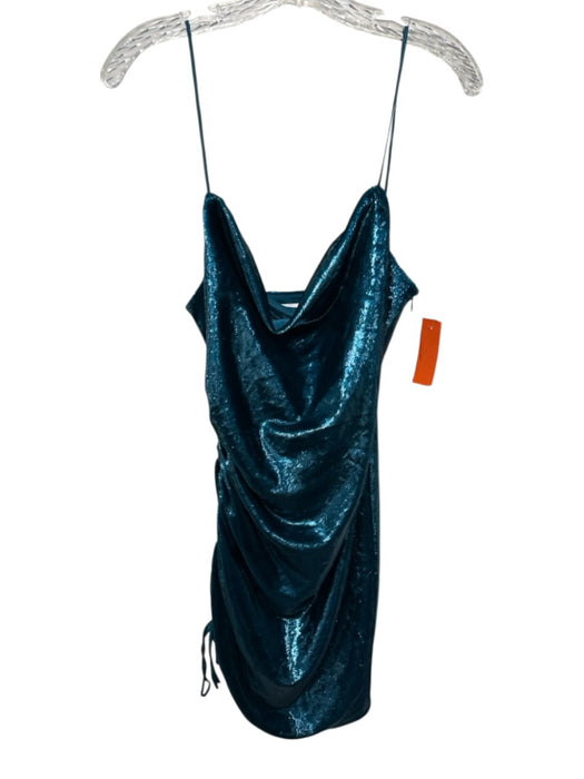 5a7 Cinq a Sept Size 6 Teal Blue Polyester & Silk Velvet Side Ruching Mini Dress Teal Blue / 6