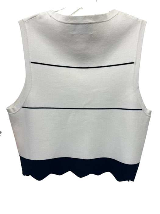 Tanya Taylor Size M White & Navy Blue Viscose Stripe Scalloped Sleeveless Top White & Navy Blue / M