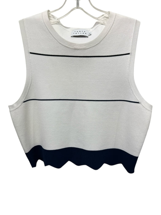 Tanya Taylor Size M White & Navy Blue Viscose Stripe Scalloped Sleeveless Top White & Navy Blue / M