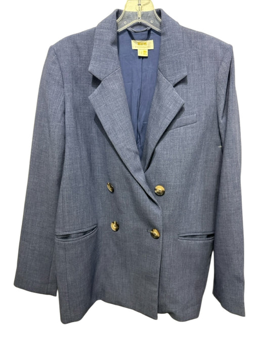 Maeve Size 00 Blue Polyester Chambray Double Breast Wide Collar Blazer Jacket Blue / 00