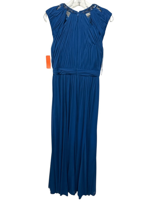 Adrianna Papell Size 12 Blue Polyester Mesh Overlay Pleat Detail Gown Blue / 12