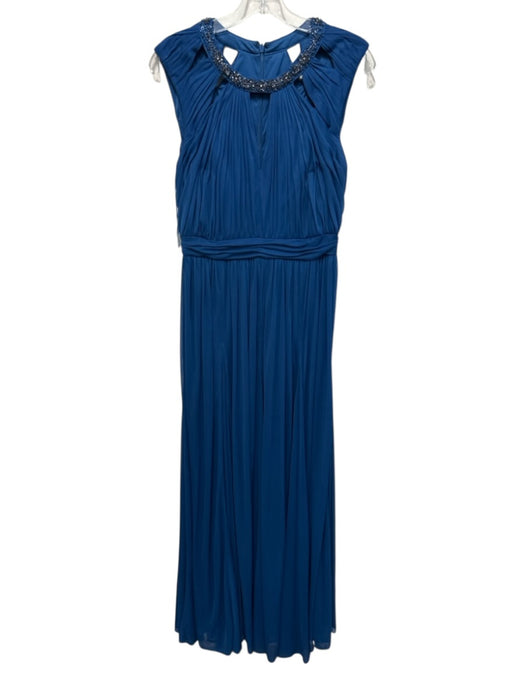 Adrianna Papell Size 12 Blue Polyester Mesh Overlay Pleat Detail Gown Blue / 12