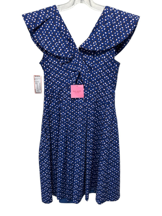 Kate Spade Size 2 Navy, Lavender & Brown Cotton Ruffle Cap Sleeve Dress Navy, Lavender & Brown / 2