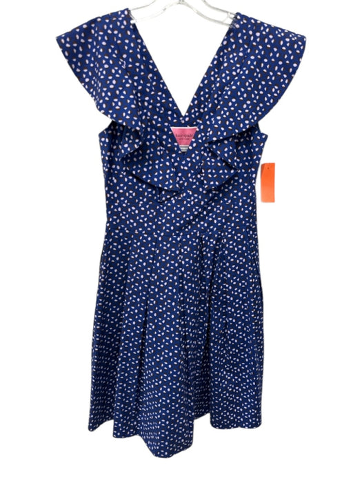 Kate Spade Size 2 Navy, Lavender & Brown Cotton Ruffle Cap Sleeve Dress Navy, Lavender & Brown / 2