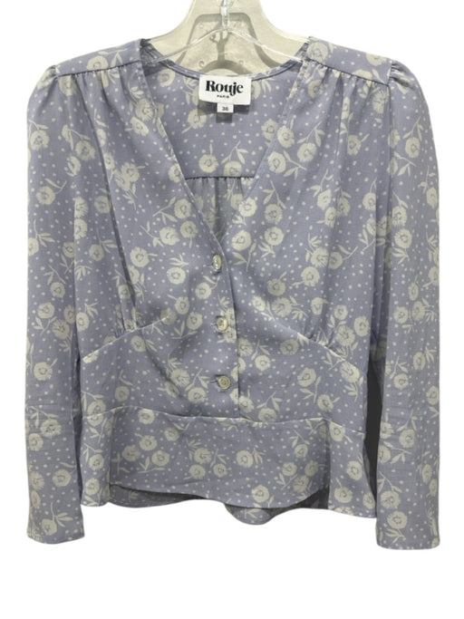 Rouje Size 36 Lavendar & White Print Polyester Long Sleeve Floral Side Zip Top Lavendar & White Print / 36