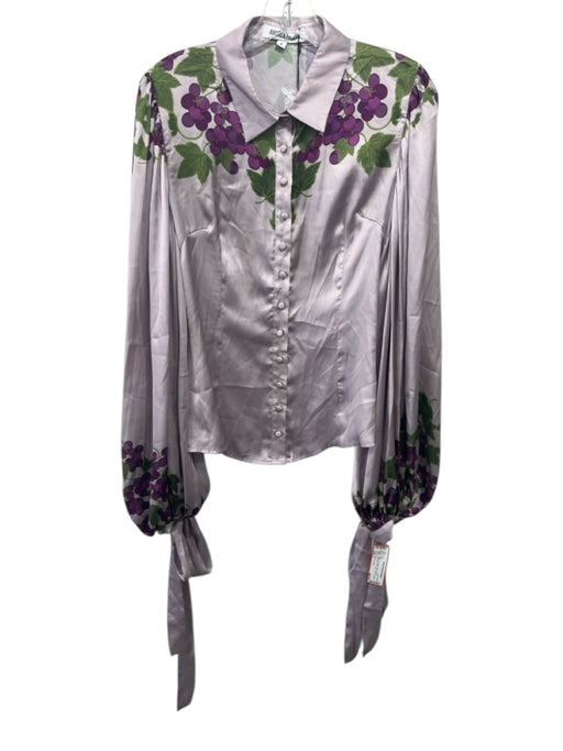 Andrea Iyamah Size L Lavender, Green, Purple Polyester Satin grape vines Top Lavender, Green, Purple / L