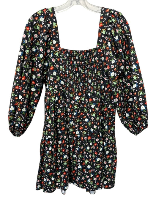 CROSBY by Mollie Burch Size S Black & Multi Cotton Long puff sleeve Floral Dress Black & Multi / S