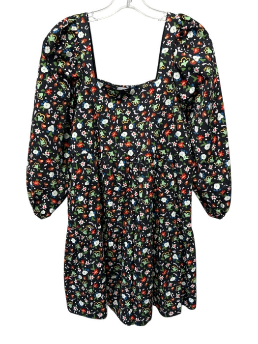 CROSBY by Mollie Burch Size S Black & Multi Cotton Long puff sleeve Floral Dress Black & Multi / S