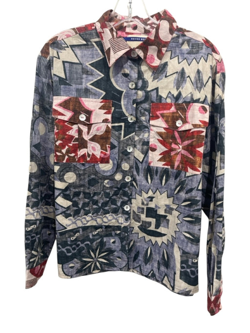 Chufy Size S Blue, Black, Red Cotton Long Sleeve Geometric Boxy Pockets Top Blue, Black, Red / S