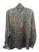 Escada Size 36 Green, orange & Black Silk Long Sleeve Feather Print Neck Tie Top Green, orange & Black / 36