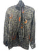 Escada Size 36 Green, orange & Black Silk Long Sleeve Feather Print Neck Tie Top Green, orange & Black / 36