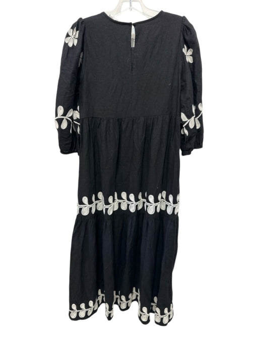 Caroline Constas Size 4 Black & White Linen Blend Long puff sleeve Tiered Dress Black & White / 4